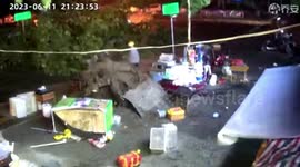 Tree uprooted by powerful winds narrowly misses delivery rider in China