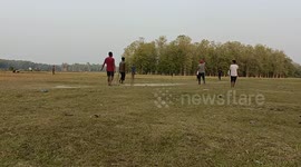 Tharu Village Children Playing Cricket in their village Surma in Dushwar Forest