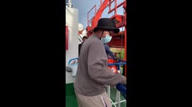 Man falls down ship stairs in hilarious fall and loses shoe in water