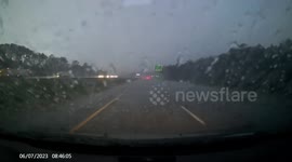Dash Cam Captures Lightning Striking Vehicle on Highway