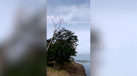 Philippines Taal Volcano belches small gas clouds creating toxic volcanic smog