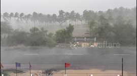 Gusty winds blow in India's Gujarat as Cyclone Biparjoy approaches country this evening