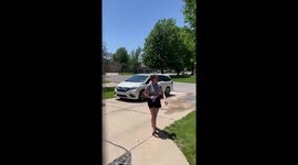 Prankster woman confuses husband and daughter by pretending to freak out