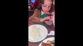 'I wanna spit it out!' - Boy doesn't appreciate dad's quacking prank at restaurant