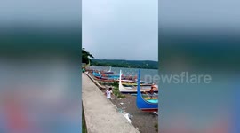 Boats moored at Taal Volcano lake following magnitude 6.3 earthquake in the Philippines