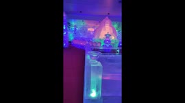 Baby loves to visit the ice sculpture house 98% of the artwork is carved from ice!