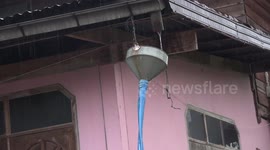 A case of bad plumbing is brought to light during a heavy shower of rain.