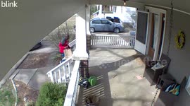 Dog Breaks Through Front Door and Chases Delivery Guy