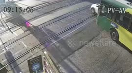 Train crashes into car stuck on railway tracks in Argentina