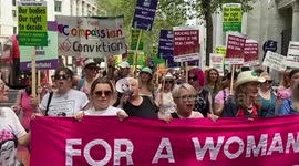 Pro-abortion protesters gather outside London's Royal Courts of Justice