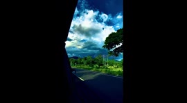 Riding car with beautiful view and the green and fresh tree gives a good environment.