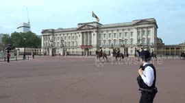 Trooping the Colour 2023 outside Buckingham Palace - gun carriages proceed to Horse Guards Parade