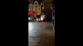 Major fight with cars racing off on Brompton Road, London's Knightsbridge