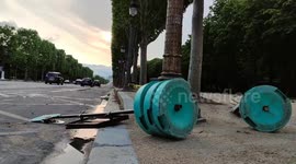 Huge winds in Paris: gusts and fallen tree branchs cause damage on the Champs-Elysées, France. 18 june 2023
