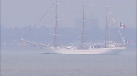 Mexican Navy tall ship Cuauhtémoc arrives on Thames off Kent, UK