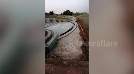 Hapless stray dog rescued after falling into dirty pool in cemetery twice