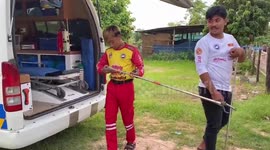 Rescue team release dog with head stuck in jar