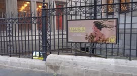 Homeless man sleeping outside National Portrait Gallery as it celebrates re-opening with an evening Gala