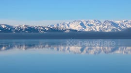 Winter scenery of Sayram Lake in NW China's Xinjiang