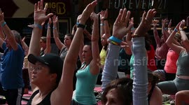 Yoga summer solstice in New York's Times Square