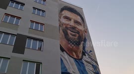 Lionel Messi honoured with huge mural in Tirana