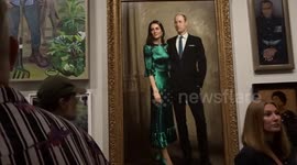 Portraits of King Charles III and Prince William with Kate in green dress at re-opened National Portrait Gallery