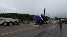 Triaxle Rollover tears down Power, Internet and Cable Tv closing down PA 61 and 54 in Mount Carmel Township, Pennsylvania