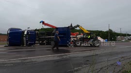 Triaxle Rollover tears down Power, Internet and Cable Tv closing down PA 61 and 54 in Mount Carmel Township, Pennsylvania