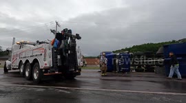 Triaxle Rollover tears down Power, Internet and Cable Tv closing down PA 61 and 54 in Mount Carmel Township, Pennsylvania