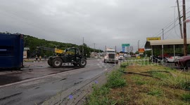 Triaxle Rollover tears down Power, Internet and Cable Tv closing down PA 61 and 54 in Mount Carmel Township, Pennsylvania