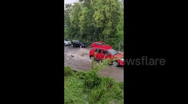 Cascade forms in Hesse, Germany, as state is hit by severe storm