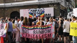 Protestors gather outside annual LGBT Awards in London against sponsors of the event