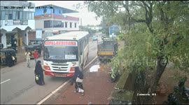 Speeding bus driver barely misses woman crossing road in India