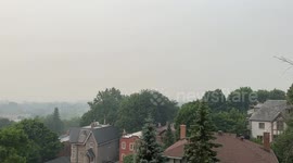 Haze over Montreal from the forest fires burning in Quebec smog warning in effect