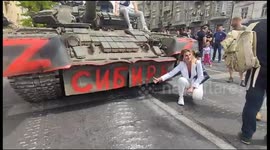 People Take Pictures with Wagner's Miliraty Vehicles in Rostov-on-Don, Russia