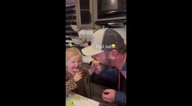 Dad's drink shake takes unexpected aim at daughter's eyes!