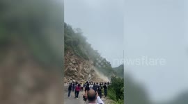 Major landslides create panic amongst locals in Mandi, Himachal Pradesh, India