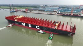 The World's Largest Container Ship Towing Operation on The Yangtze River in Suzhou, China