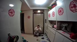 Chinese man caught sneakily licking and sniffing shoes outside apartment