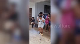 Smoke popper explodes in pregnant mum's face in gender reveal fail