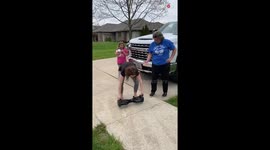 Woman takes hilarious tumble while trying to show off her hoverboarding skills to friends