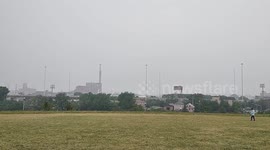 Chicago skyline is not visible today as poor air quality quality continues to shroud the city.