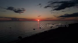 Beautiful sunset in gulf of Riga, baltic sea, Latvia. Video was taken with my drone Dji Mini 3 Pro.