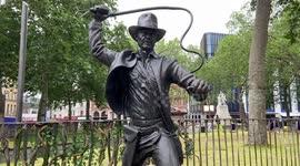 Indiana Jones statue is unveiled in London's Leicester Square as film is released