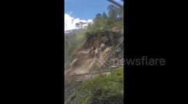 Torrential downfall rain leads to highway landslide in northern India