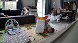 Baby boy faceplants on floor when rubber seat topples over