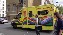 NHS ambulance with Pride colour's decal for London Pride Parade
