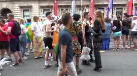 Joyful celebrations of Pride 2023 outside the Royal Academy of Arts in London