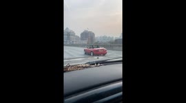 Convertible Driver Wears Respirator Mask