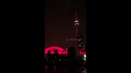 Toronto and Rogers Centre lit up in red for Canada Day